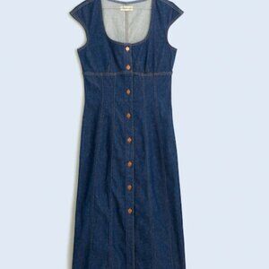 NWT MADEWELL Denim Square Neck Midi Dress in Benton Wash